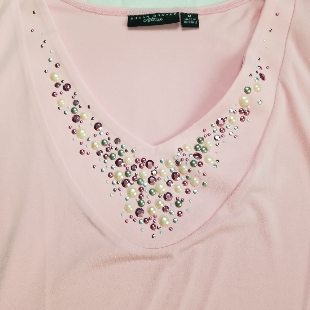 NWT Susan Graver Artisan Pink Tank Top v-neck - Picture 5 of 7